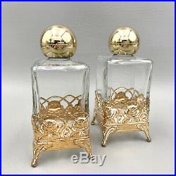 Vintage Gold Filigree Hollywood Regency Shabby Chic Perfume Bottles Vanity Set