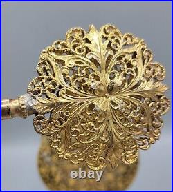 Vintage Gold Filigree ORMOLU Ornate Floral Pedestal Perfume Bottle withDauber 8.5