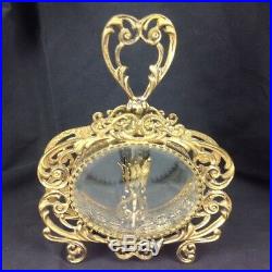 Vintage Gold Filigree Ormolu Glass 8 Large ROSE HEART Perfume Bottle