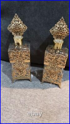 Vintage Gold Filigree Perfume Bottle Pair Missing Daubers 200 ML