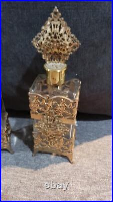 Vintage Gold Filigree Perfume Bottle Pair Missing Daubers 200 ML