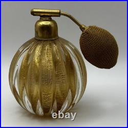 Vintage Gold Flecked Murano Glass Perfume Bottle Atomizer Italy 1930's