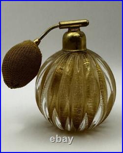 Vintage Gold Flecked Murano Glass Perfume Bottle Atomizer Italy 1930's