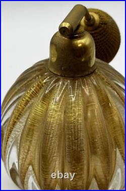 Vintage Gold Flecked Murano Glass Perfume Bottle Atomizer Italy 1930's