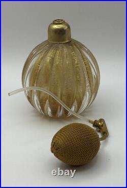 Vintage Gold Flecked Murano Glass Perfume Bottle Atomizer Italy 1930's