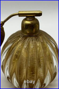 Vintage Gold Flecked Murano Glass Perfume Bottle Atomizer Italy 1930's