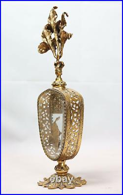 Vintage Gold Metal Filigree Ormolu Perfume Bottle Vanity Dresser 11.5''H