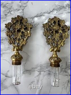 Vintage Gold ORMOLU Filigree Large Perfume Bottles Lot Leaf Motif Floral Glass