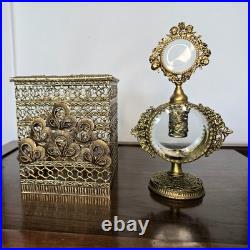 Vintage Gold ORMOLU Filigree PERFUME BOTTLE and MATSON Stylebuilt TISSUE BOX LOT Vintage Gold ORMOLU Filigree PERFUME BOTTLE and MATSON Stylebuilt TISSUE BOX LOT