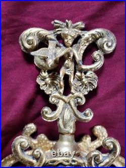 Vintage Gold Ormolu Filigree Large Oval Perfume Bottle with Cherub Dauber Vanity
