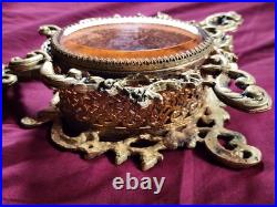 Vintage Gold Ormolu Filigree Large Oval Perfume Bottle with Cherub Dauber Vanity