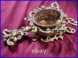 Vintage Gold Ormolu Filigree Large Oval Perfume Bottle with Cherub Dauber Vanity