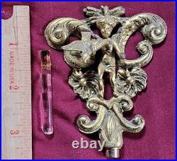 Vintage Gold Ormolu Filigree Large Oval Perfume Bottle with Cherub Dauber Vanity