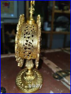 Vintage Gold Ormolu Filigree Pedestal Perfume Bottle Decanter Amber glass