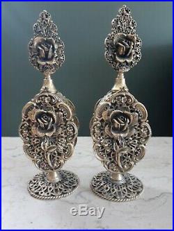 Vintage Gold Ormolu Filigree Perfume Bottle Vase Jewelry Box Powder Vanity Set