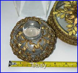 Vintage Gold Ornate Filigree Glass Perfume Bottles, Trinket/powder Box-vanity Set
