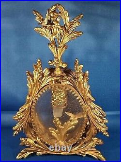 Vintage Gold PERFUME BOTTLES Ornate BEVELED GLASS SCENT BOTTLES Cherubs Birds(2)