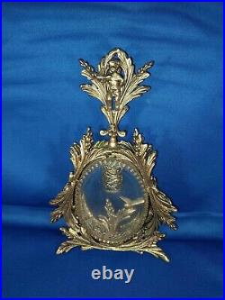 Vintage Gold PERFUME BOTTLES Ornate BEVELED GLASS SCENT BOTTLES Cherubs Birds(2)