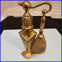 Vintage Gold-Tone Metal Perfume Atomizer Bottle with Puffer, Engraved College 1928