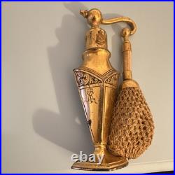 Vintage Gold-Tone Metal Perfume Atomizer Bottle with Puffer, Engraved College 1928