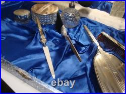 Vintage Golden Wheel Vanity Set 10 Pc Boxed Dresser Set Perfume Bottle Case