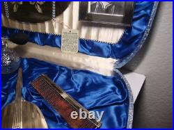 Vintage Golden Wheel Vanity Set 10 Pc Boxed Dresser Set Perfume Bottle Case