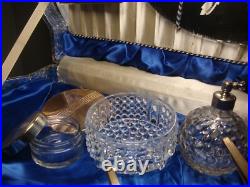 Vintage Golden Wheel Vanity Set 10 Pc Boxed Dresser Set Perfume Bottle Case