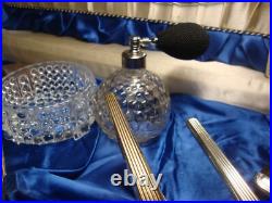 Vintage Golden Wheel Vanity Set 10 Pc Boxed Dresser Set Perfume Bottle Case