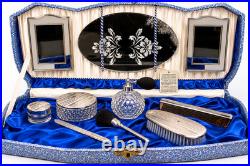 Vintage Golden Wheel Vanity Set 10 Pc Boxed Dresser Set Perfume Bottle Case