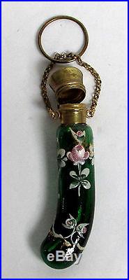 Vintage Green Art Glass Chatelaine Perfume Flask