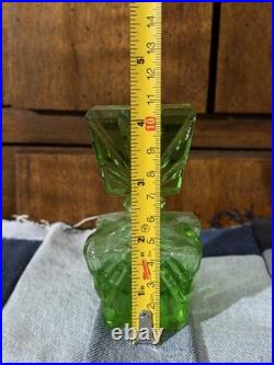 Vintage Green Bohemian Art Deco Cut Glass Perfume Bottle With Stopper
