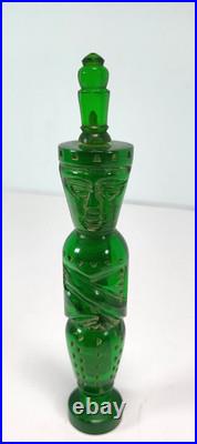 Vintage Green Carved Bakelite Egyptian Pharoh Perfume Bottle with Lid
