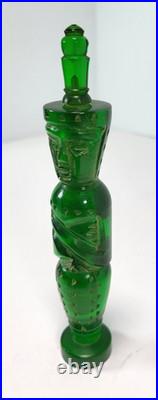 Vintage Green Carved Bakelite Egyptian Pharoh Perfume Bottle with Lid