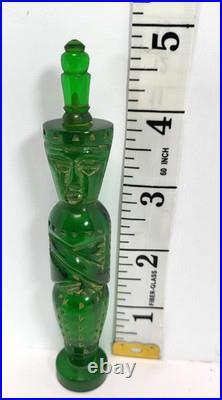 Vintage Green Carved Bakelite Egyptian Pharoh Perfume Bottle with Lid