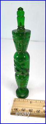 Vintage Green Carved Bakelite Egyptian Pharoh Perfume Bottle with Lid