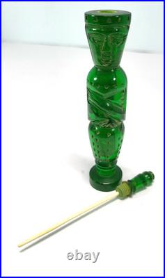 Vintage Green Carved Bakelite Egyptian Pharoh Perfume Bottle with Lid