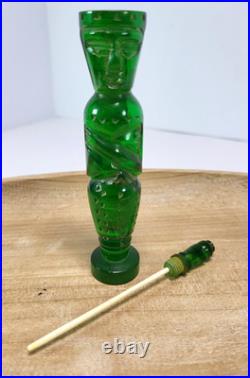 Vintage Green Carved Bakelite Egyptian Pharoh Perfume Bottle with Lid
