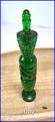 Vintage Green Carved Bakelite Egyptian Pharoh Perfume Bottle with Lid