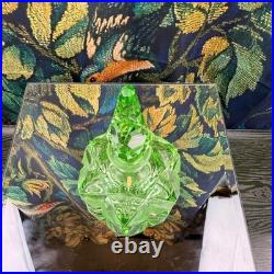 Vintage Green Cut Glass Perfume Bottle Art Deco Geometric Stopper Dauber 6 inch