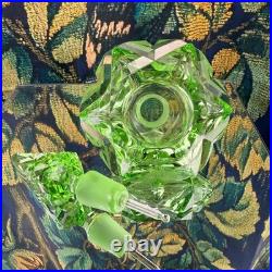 Vintage Green Cut Glass Perfume Bottle Art Deco Geometric Stopper Dauber 6 inch