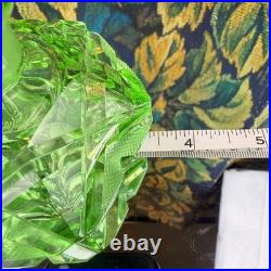 Vintage Green Cut Glass Perfume Bottle Art Deco Geometric Stopper Dauber 6 inch