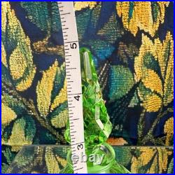 Vintage Green Cut Glass Perfume Bottle Art Deco Geometric Stopper Dauber 6 inch