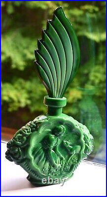 Vintage Green Malachite Bohemia Bottle Art Deco Roses Fawn Women Wing Stopper