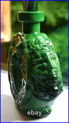 Vintage Green Malachite Bohemia Bottle Art Deco Roses Fawn Women Wing Stopper