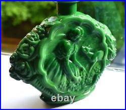 Vintage Green Malachite Bohemia Bottle Art Deco Roses Fawn Women Wing Stopper