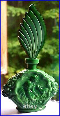 Vintage Green Malachite Bohemia Bottle Art Deco Roses Fawn Women Wing Stopper