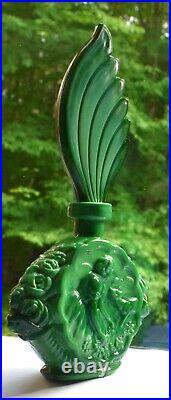 Vintage Green Malachite Bohemia Bottle Art Deco Roses Fawn Women Wing Stopper