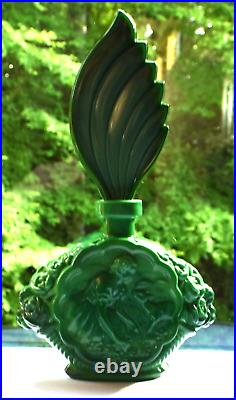 Vintage Green Malachite Bohemia Bottle Art Deco Roses Fawn Women Wing Stopper