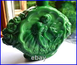 Vintage Green Malachite Bohemia Bottle Art Deco Roses Fawn Women Wing Stopper