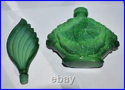 Vintage Green Malachite Bohemia Bottle Art Deco Roses Fawn Women Wing Stopper